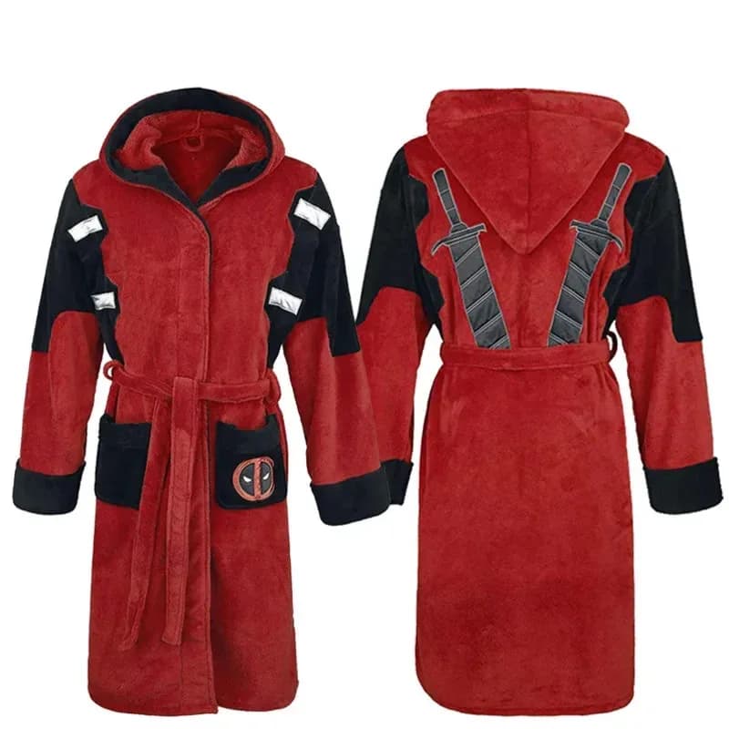 Movie Bathrobe Adult Unisex Winter Warm Flannel Hooded Pajamas Halloween Deadpool Cosplay Costume Sleepwear Robe NM35