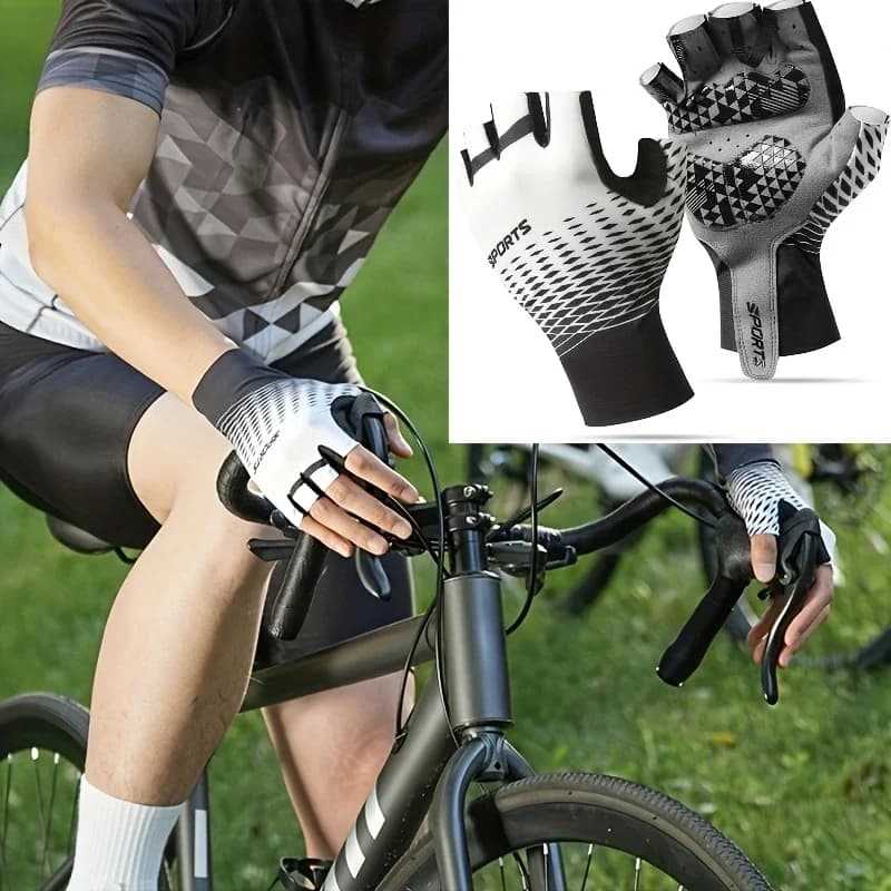 Guanti da Ciclismo Mezze Dita per Uomo e Donna, Traspiranti, Antiscivolo, Imbottiti, Ammortizzanti, per MTB e Ciclismo Outdoor
