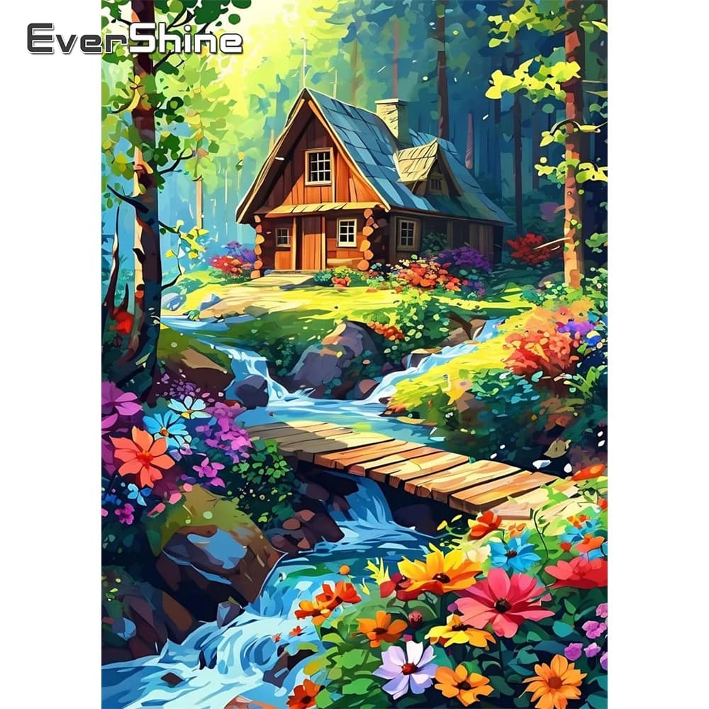 Evershine Pittura diamante rotondo quadrato pieno Paesaggio di casa Diamante fai da te Mosaico Punto croce Kit Arte Ricamo Artigianato