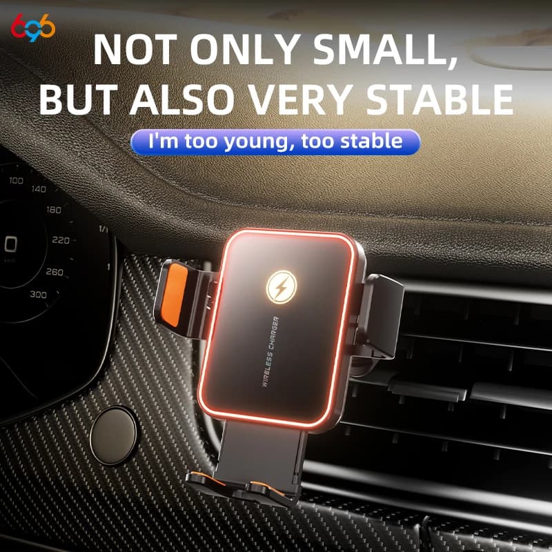 Supporto per auto con luci d'atmosfera RGB portatili Ricarica wireless da 15 W Apertura con un clic Staffa di ricarica rapida per telefono cellulare