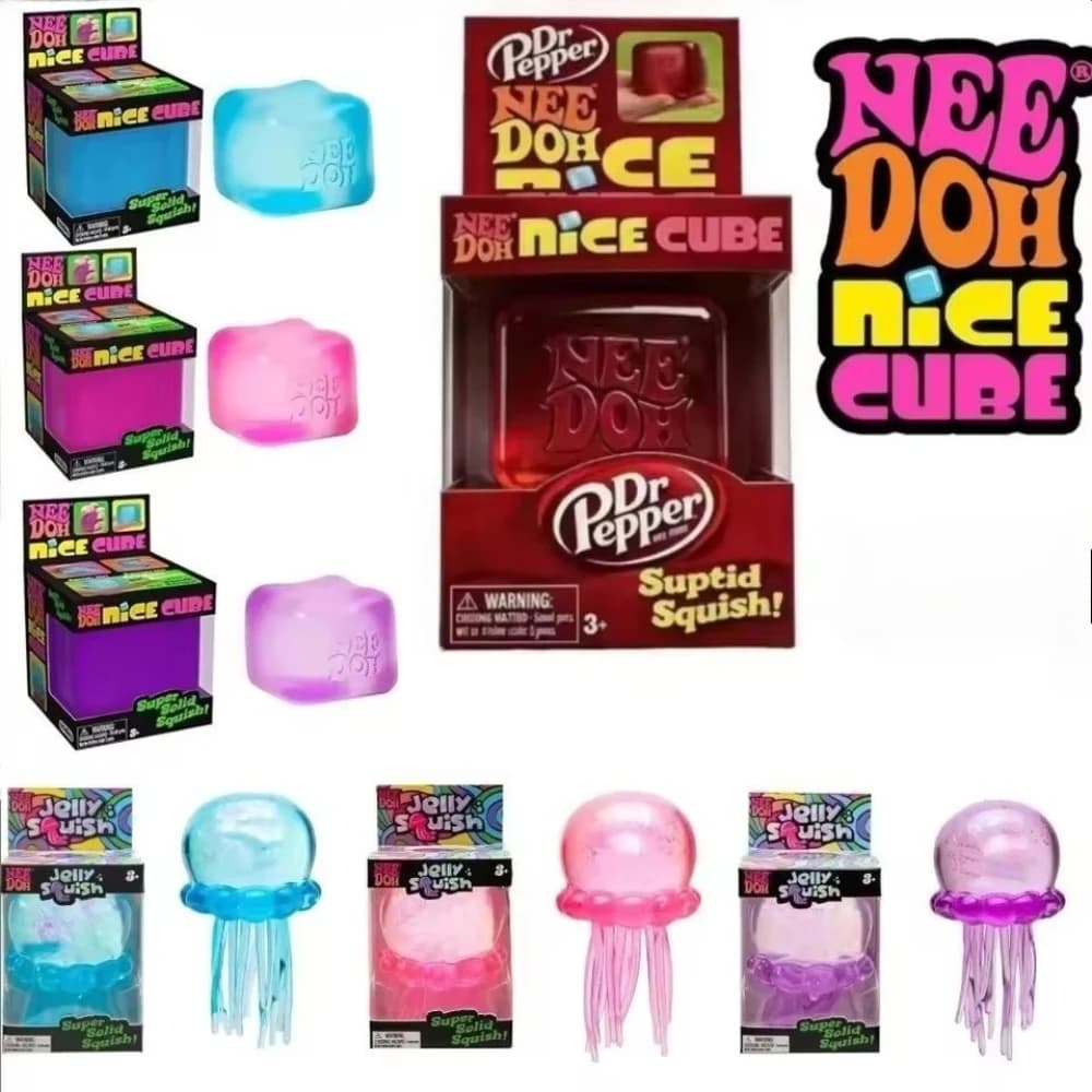 NeeDoh Trending Jellyfish & Cube Squish Toy, Soft Jelly Squeeze Stress Relief Fidget Toy, Sensory NeeDoh for Kids & Adults
