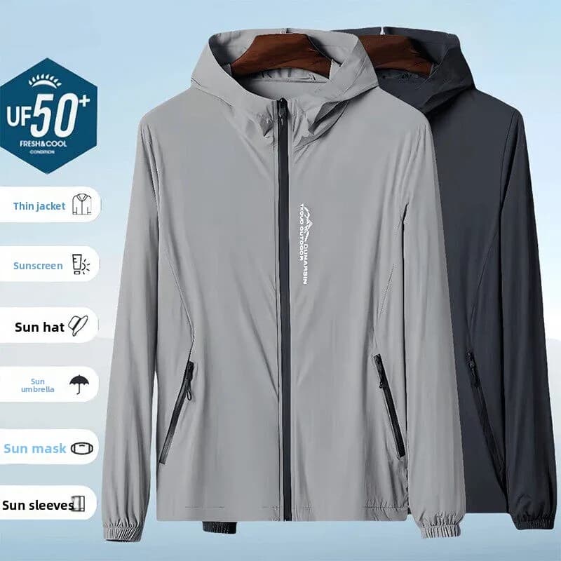 Men's Summer Lightweight Quick Dry Ice Silk Mesh UV Protection Fishing Clothing Outerwear Breathable Full Body Sunscreen Coat