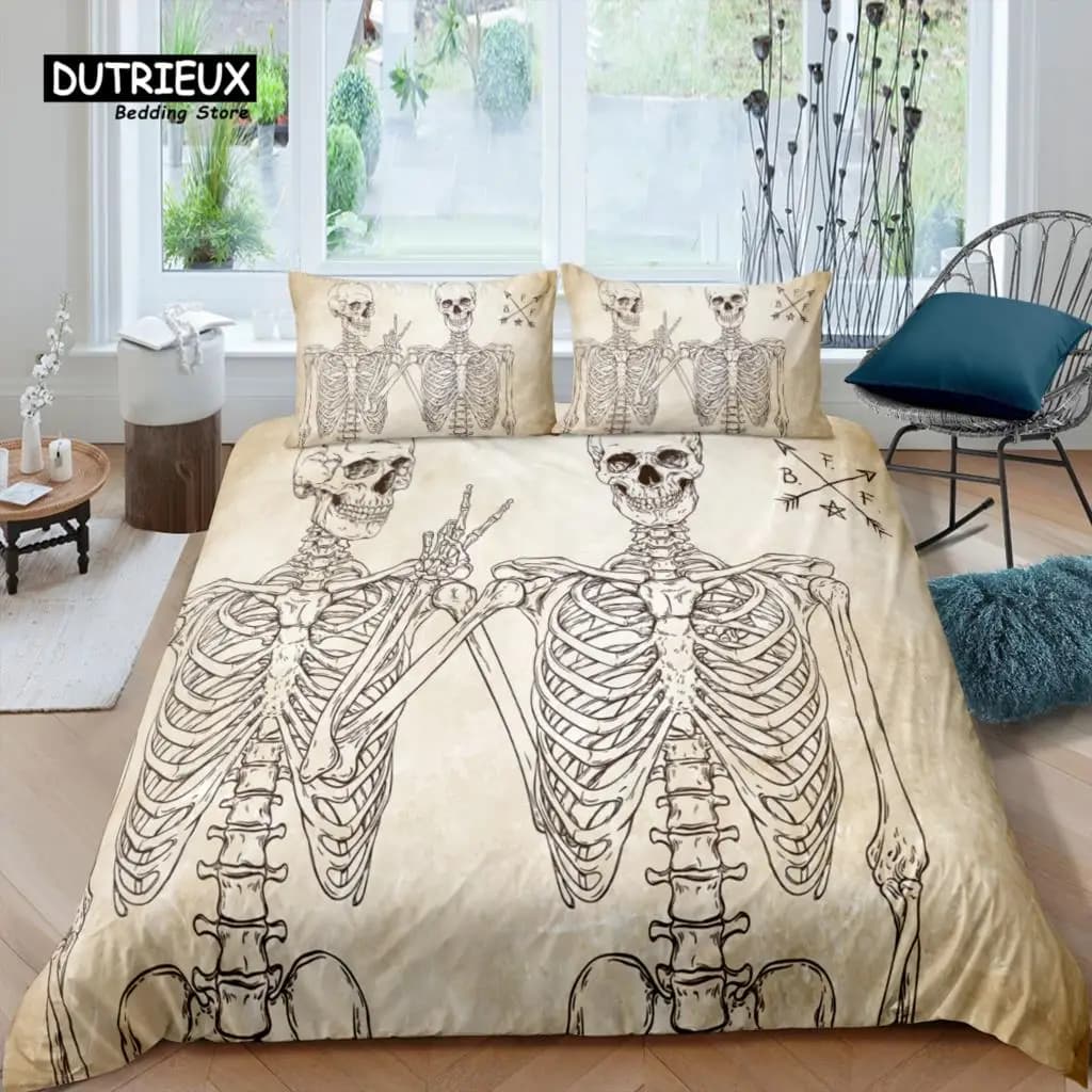 Home Living Set di biancheria da letto di lusso con scheletro umano 3D Teschio Copripiumino Federa Queen e King Biancheria da letto consolatore dimensioni EU/US/AU/UK