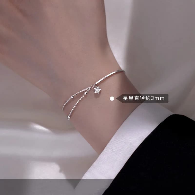 New Double Layer Bracelet with 925 Sterling Silver Star, Simple Charm, Geometric Shape, Women's Bracelet, Birthday Gift, exquisite Jewelry
