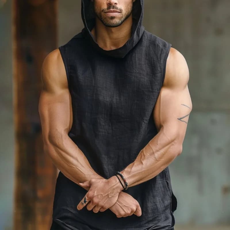 Top casual da uomo senza maniche con cappuccio, gilet dal taglio ampio per l'abbigliamento streetwear quotidiano, canotte leggere e comode per uomo