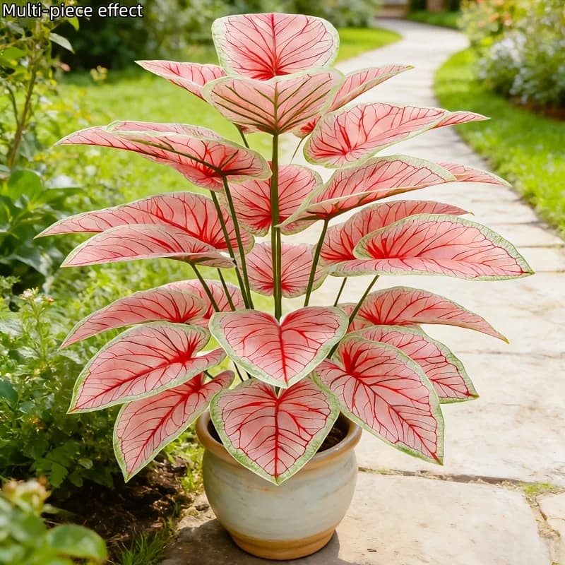 1Pcs Spring Style Artificial Pothos Taro Plant All Weather Outdoor Ornament for Garden Table Holiday Valentine Decoration
