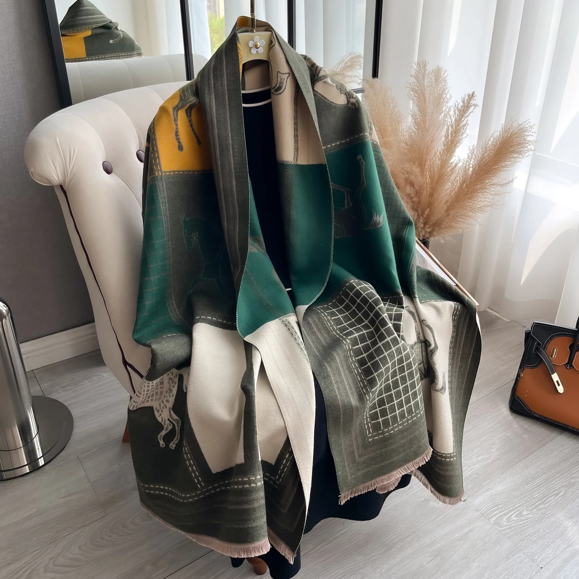 Brand Horse Print Scarf pashmina Cashmere Travel Blanket Shawl Comfortable Wrap Shawl Autumn Winter Elegant Coldproof Warm Scar