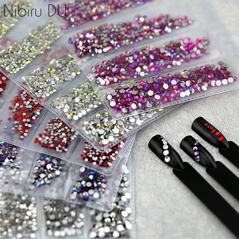 Multi-Size Glass Nail Tools for Art Decorations Crystals Rhinestone Charms Partition Set of Mixed Size Rhinestones