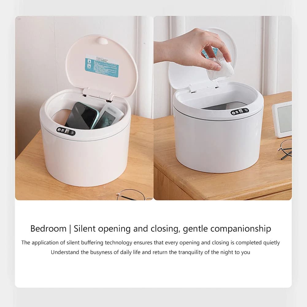 Bidone della spazzatura automatico con sensore elettrico Secchio portaoggetti da tavolo automatico da 3 litri Accessori puliti rimovibili per auto all'aperto