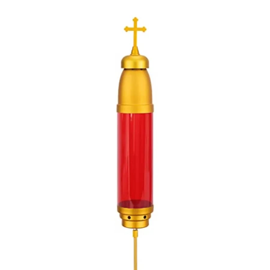 Decorazioni per Tombe, Portacandele a Croce Greca per Cimitero, Giardino, Prato, Cortile, Decorazione Esterna, Argento e Rosso
