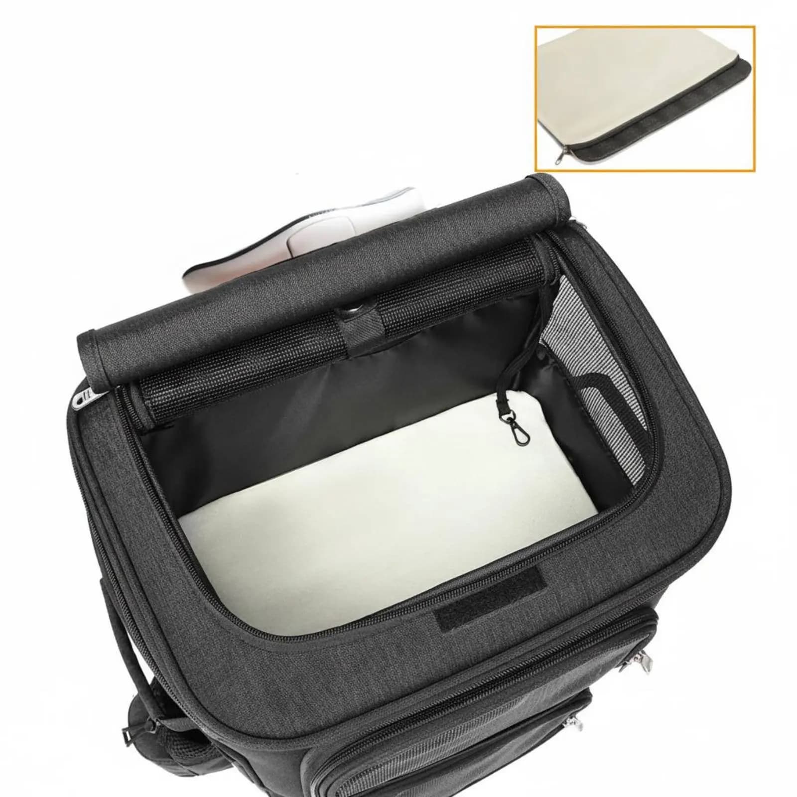 Double Layer Feline Carrier Large Capacity Rolling Feline Carrier Stackable Pet Trolley Telescopic Handle Two-Compartment Travel