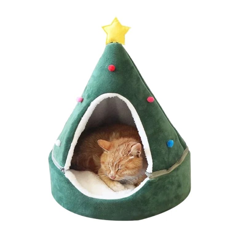 Tenda per gatti Letto grotta Albero di Natale Letto per gatti Comodo letto per gatti triangolare Casa per tende per animali domestici