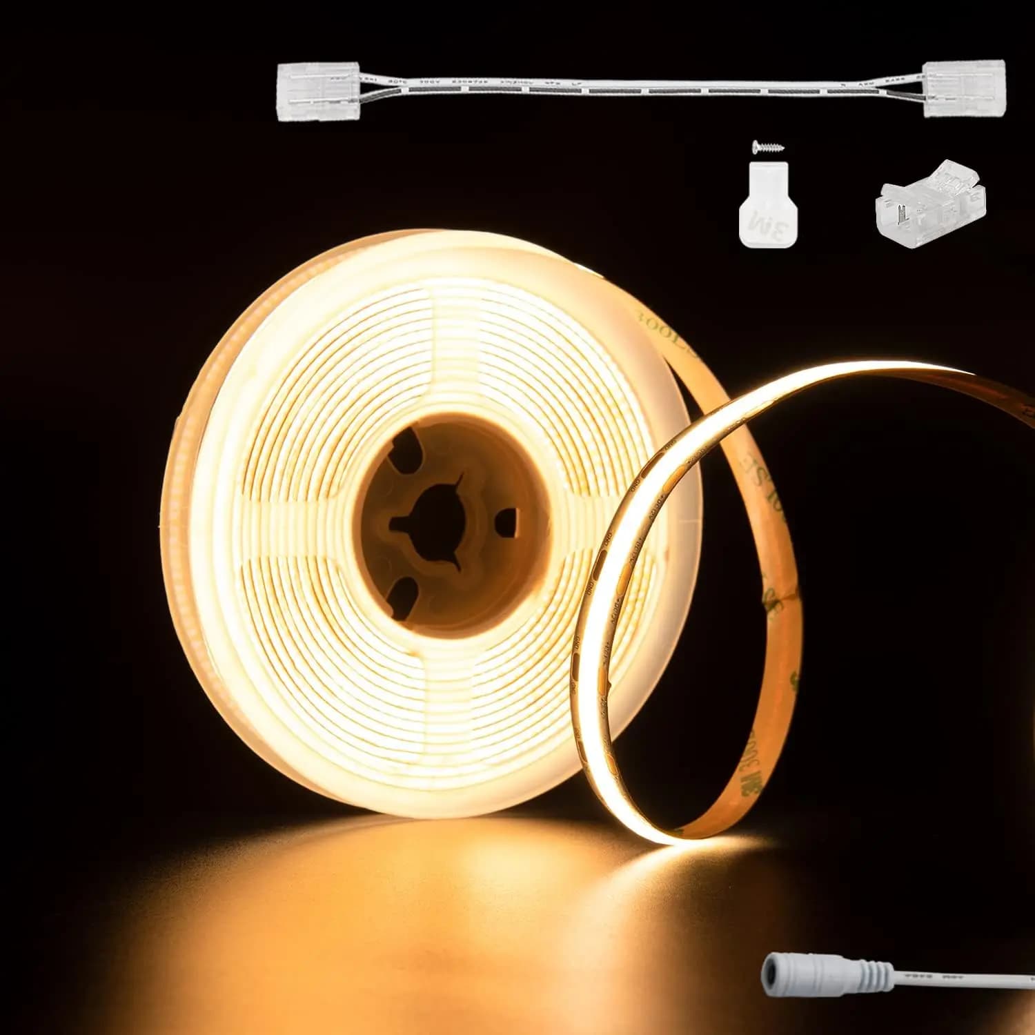 LED Strip COB 2700K DC12V, 18-foot hot white ribbon for home kitchen DIY (connector 1 piece, power supply not included)