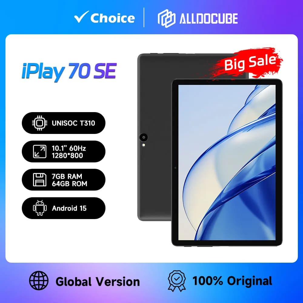 ALLDOCUBE iPlay 70 SE Tablet Android 15 10.1'' IPS 60Hz Unisoc T310 7GB(3GB+4GB Virtuale)RAM 64GB ROM 4G LTE 5500mAh