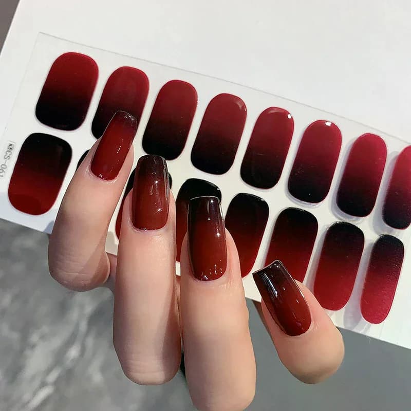 16 Pezzi/Foglio Adesivi per Unghie in Gel Semi-Polimerizzato, Lunga Durata, Crema Estensiva, Decalcomania per Unghie a Copertura Totale, Colore Sfumato, Slider Polimerizzato