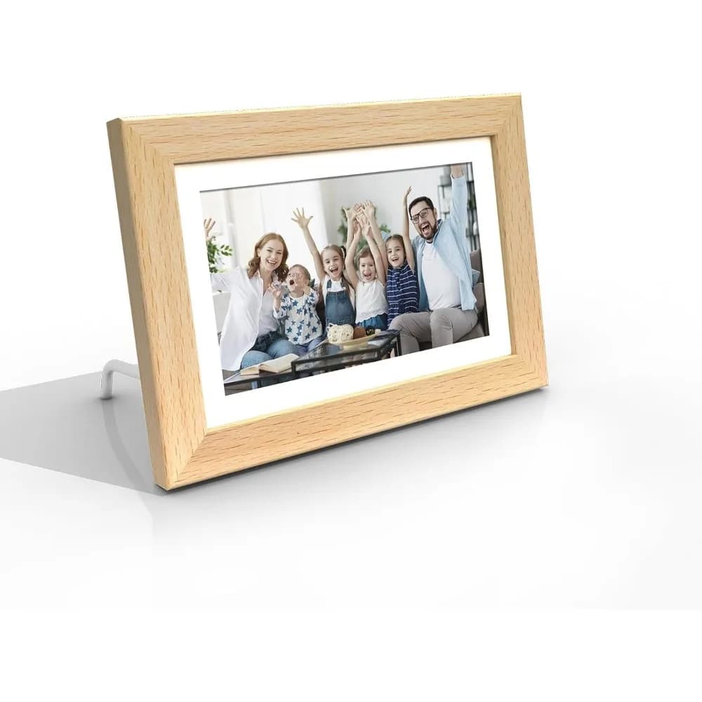 Cornice Digitale a Colori ePaper da 7 Pollici con WiFi, App Mobile per Condivisione e Batteria da 1300mAh, in Legno