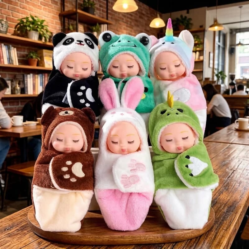 Bambola Reborn Carina Mini Neonato Dormiente con Vestiti e Accessori, Serie Animali Simulati, Bambola Articolata, Giocattolo per Bambini, Regalo di Compleanno