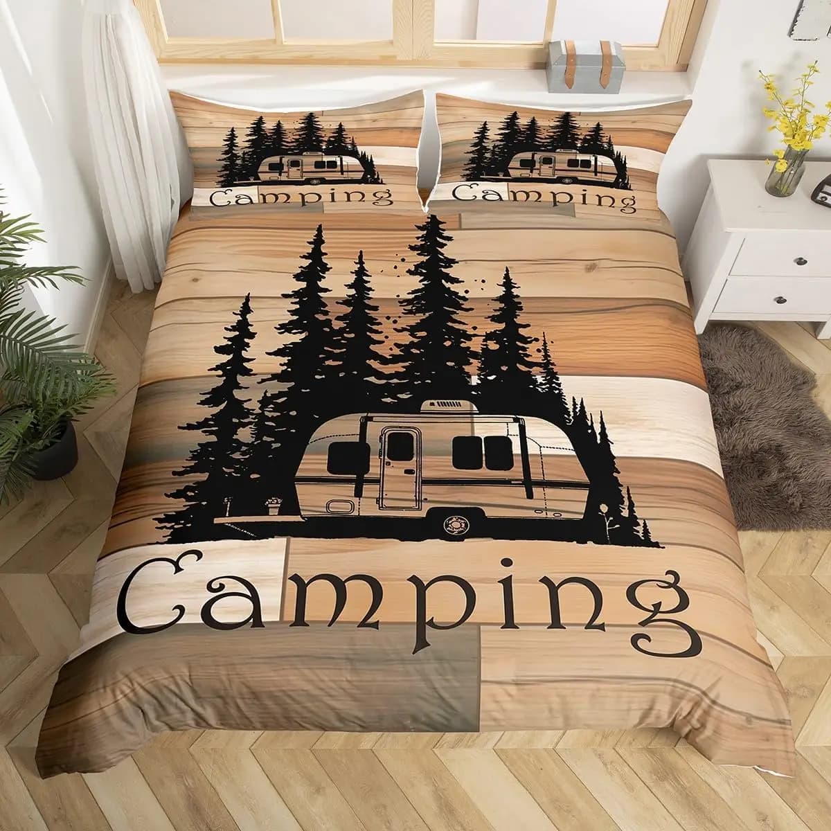 Set copripiumino da campeggio Set completo king size Cartoon RV Set biancheria da letto per auto da campeggio Accessori per camper per rimorchi da viaggio Copripiumino