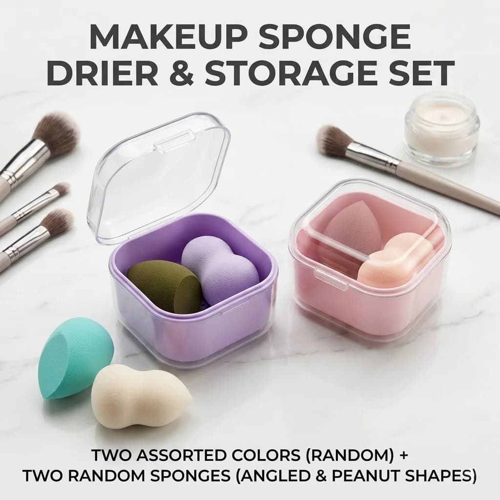 2 spugne per il trucco con custodia portatile, morbide spugne cosmetiche senza lattice per fondotinta/crema correttore, set cosmetico da viaggio