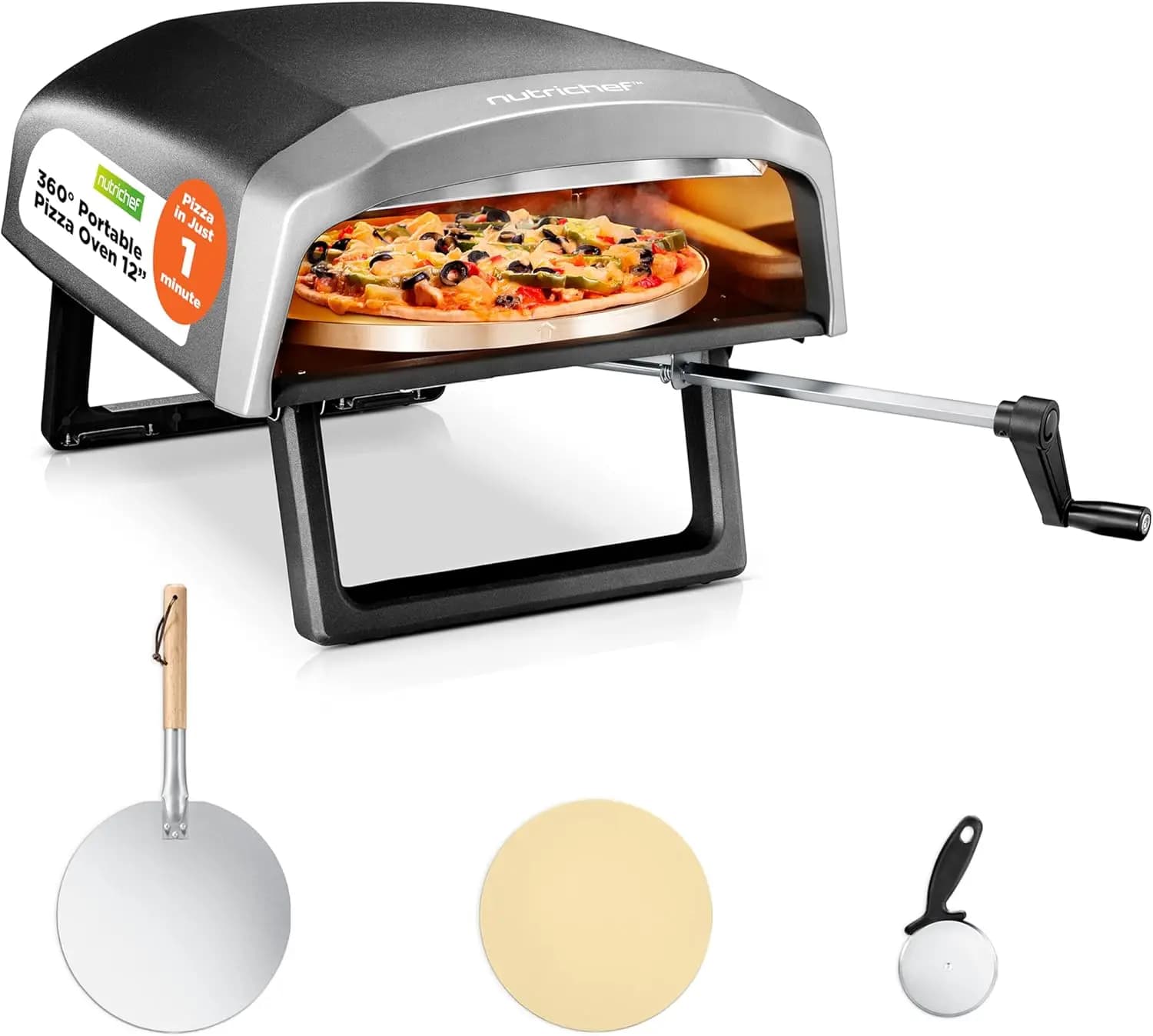 Forno per Pizza all'aperto-manuale rotante a 360 ° per Pizza-calore regolabile-include Pizza Peel Pizza Cutter copertura in pietra e tubo flessibile-