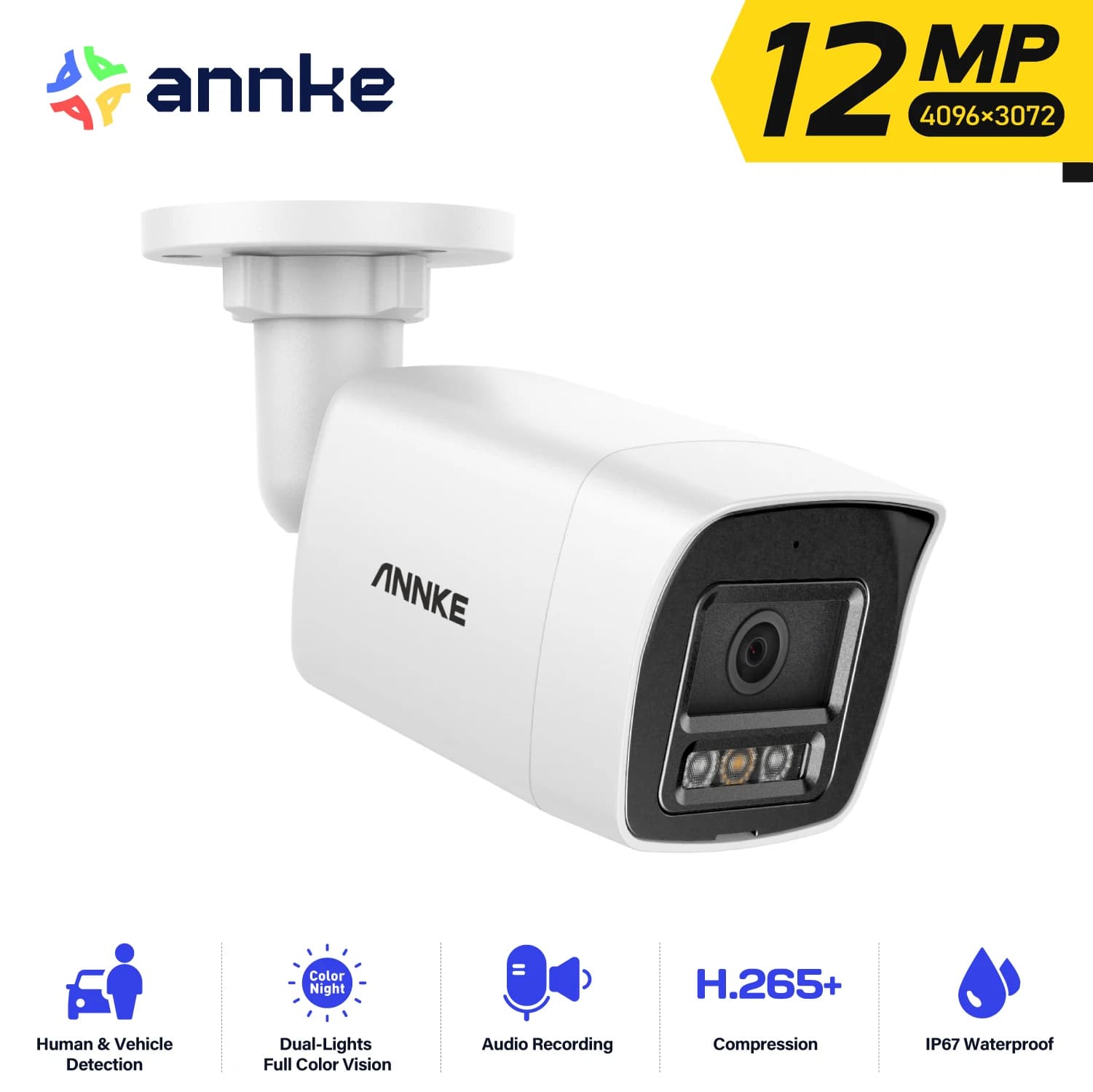 ANNKE 12MP Outdoor Smart Dual Light PoE telecamera di sicurezza Color IR Night Vision microfono integrato IP67 Smart Home H.265 +