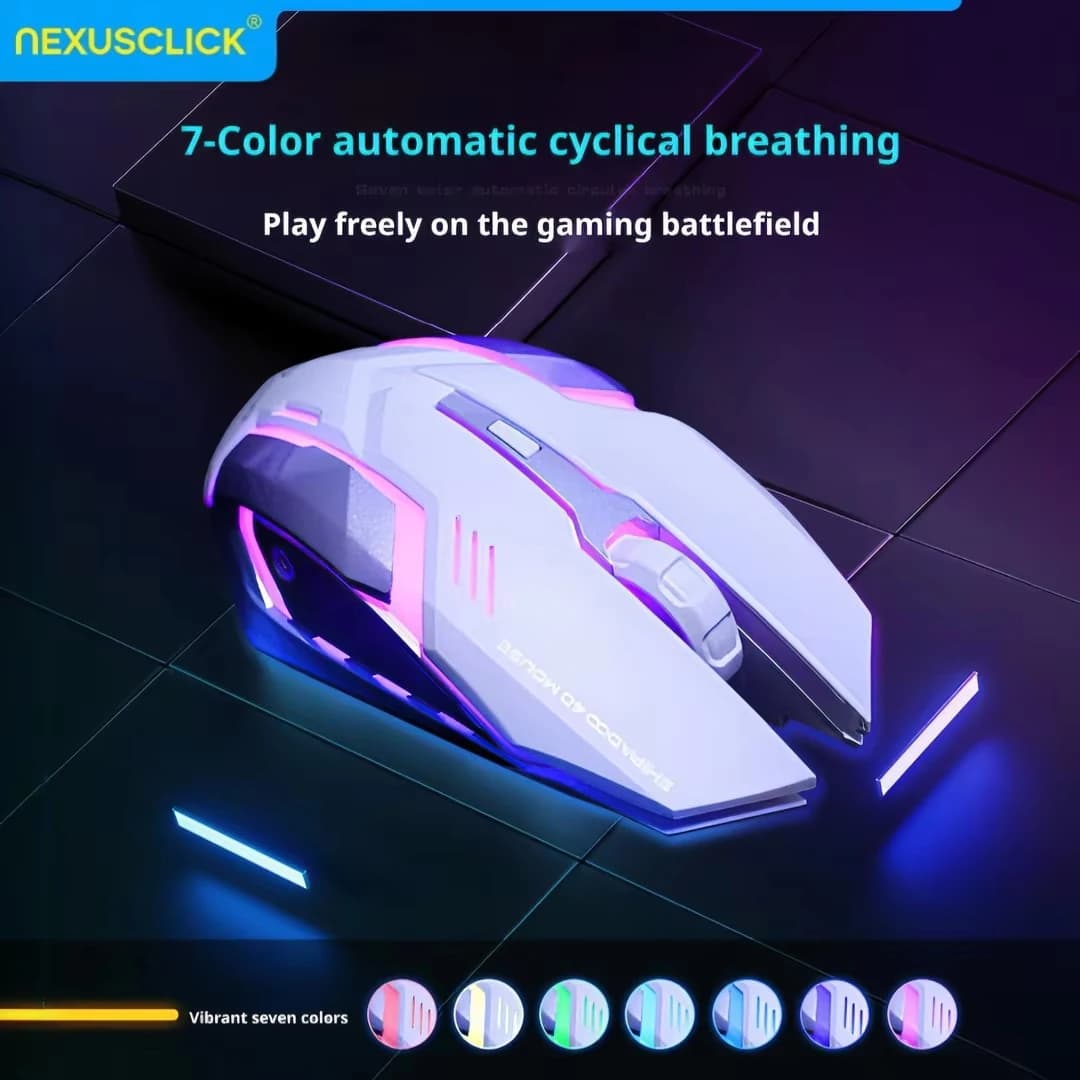 Mouse da gioco cablato USB, 4 tasti, mouse silenzioso con illuminazione colorata RGB regolabile da 2400 DPI per desktop, laptop, mouse da gioco ergonomico