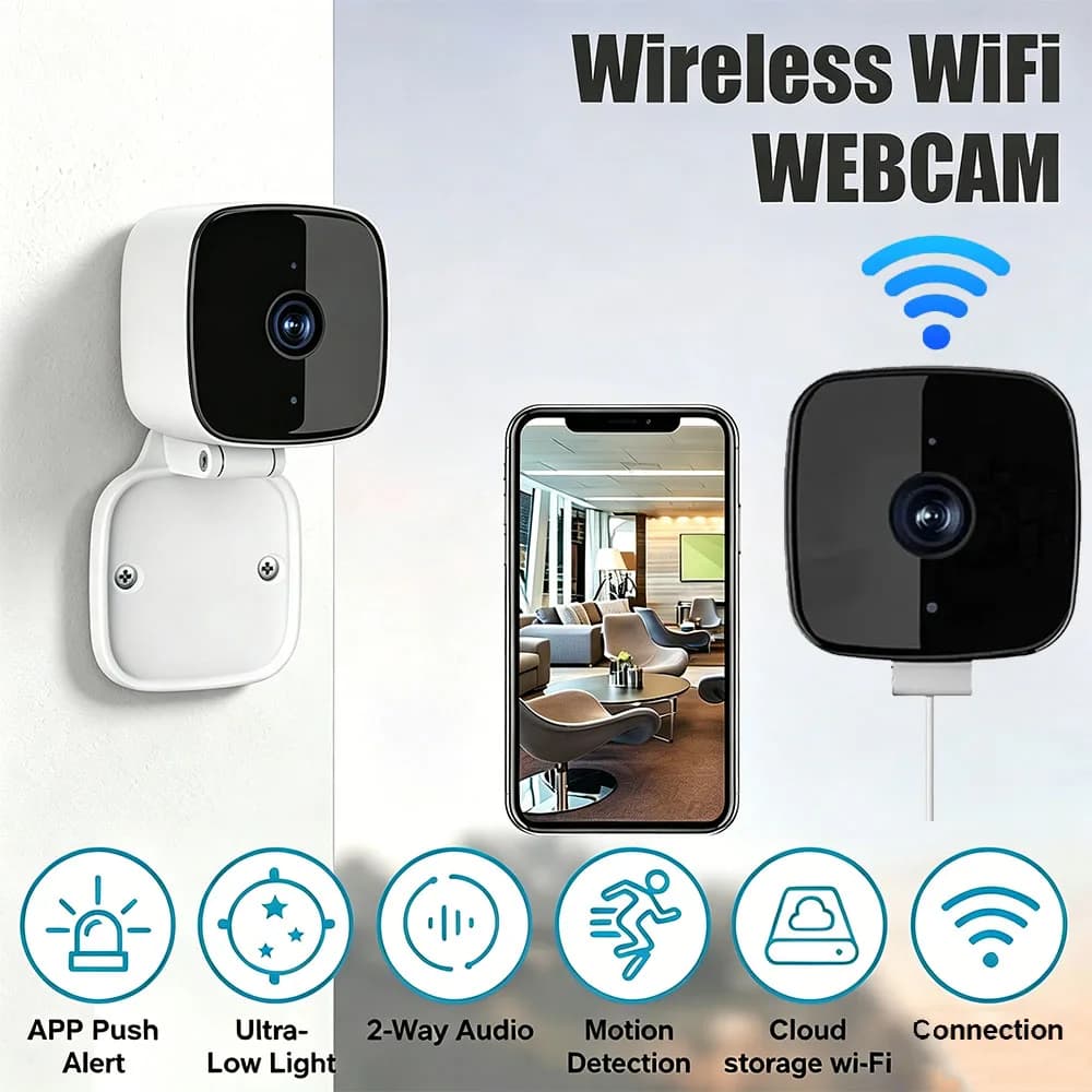 Telecamera WiFi 1080P per Finestre con Visione Notturna a Colori, Audio Bidirezionale, Monitoraggio per Sicurezza Domestica e Bambini