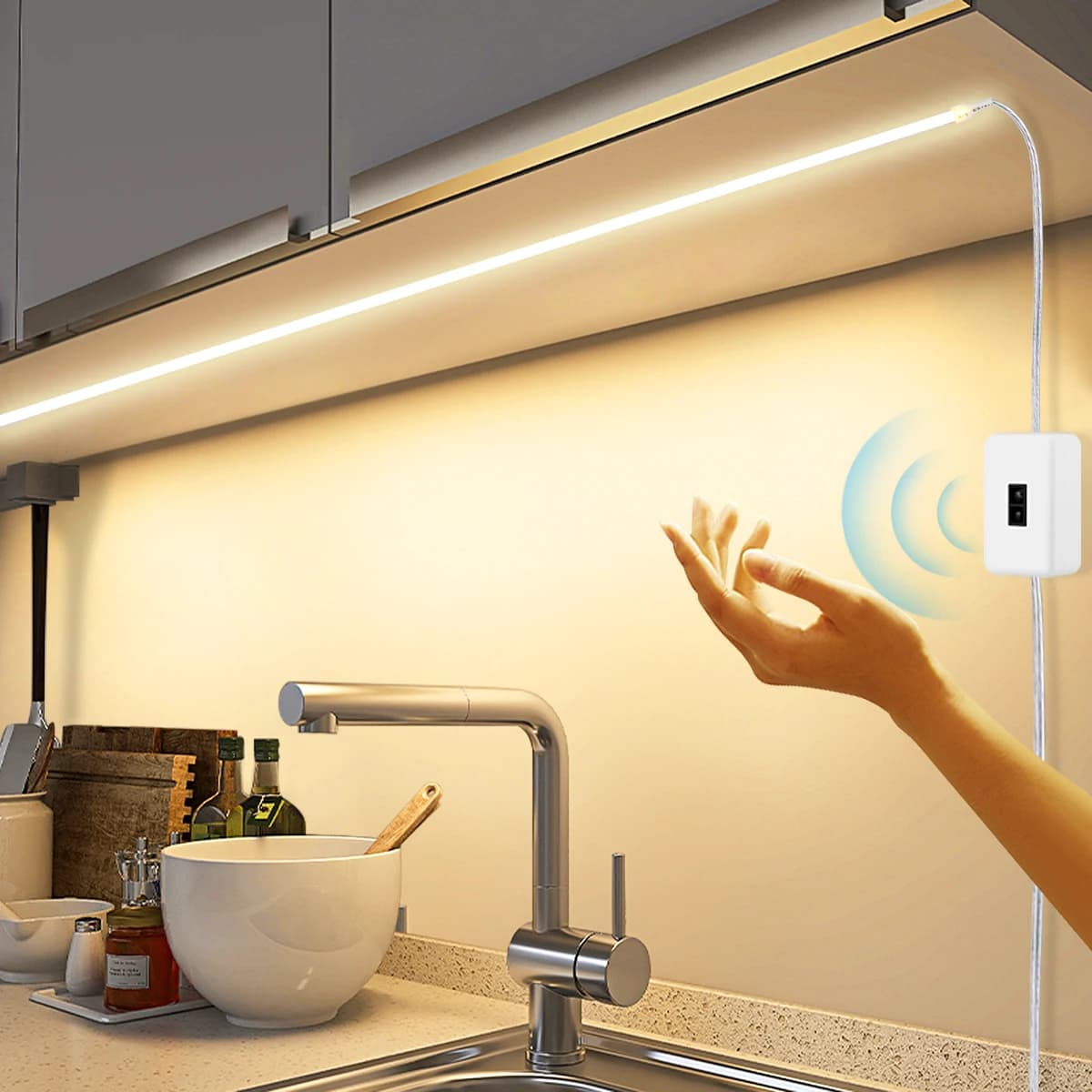 Striscia COB DC5V USB LED sotto l'armadio con scansione manuale/interruttore sensore tattile dimmerabile/interruttore a pressione per illuminazione cucina