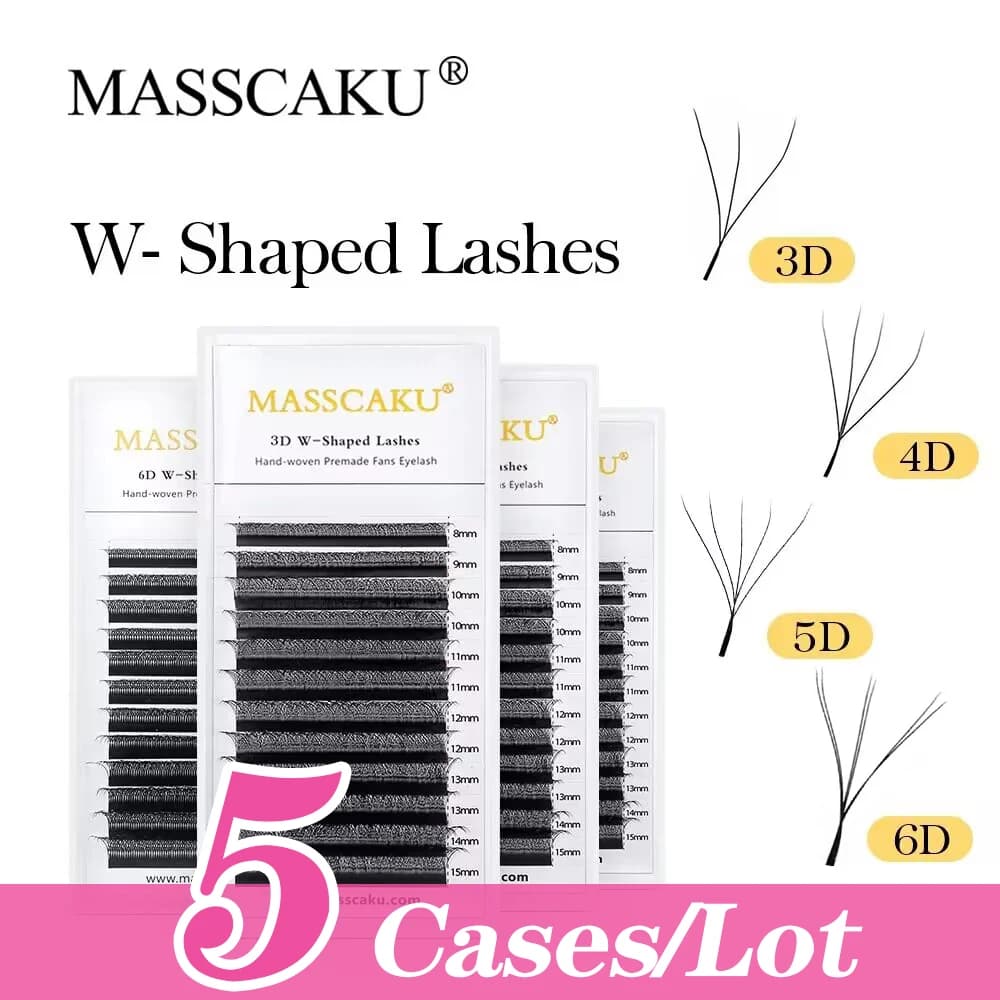 MASSCAKU 5 casi/lotto W Forma Estensione Ciglia 3D Fatti A Mano Premade Volume Fan Ciglia Visone Finto Volume Ciglia Trucco Naturale
