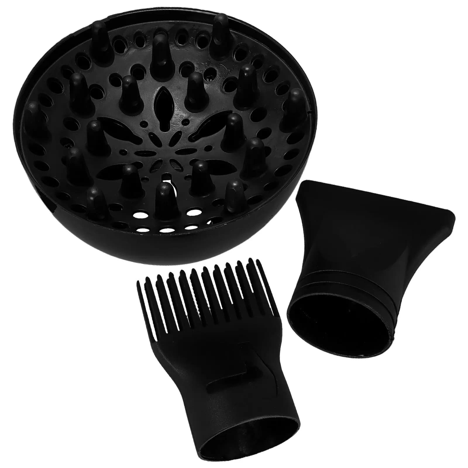 Set di Accessori per Asciugacapelli Universali: Diffusore, Concentratore, Pettine e Bocchetta per Distribuzione Uniforme del Calore, Districante e Lisciante