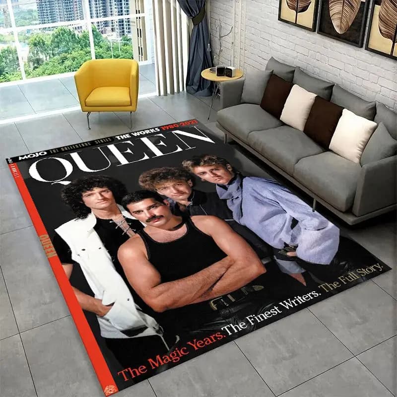Retro Q-Queen Band Non-Slip Area Rug for Living Room,Bedroom,Playroom,Soft Carpet Floor Mat Home Decor Rug Room Gift