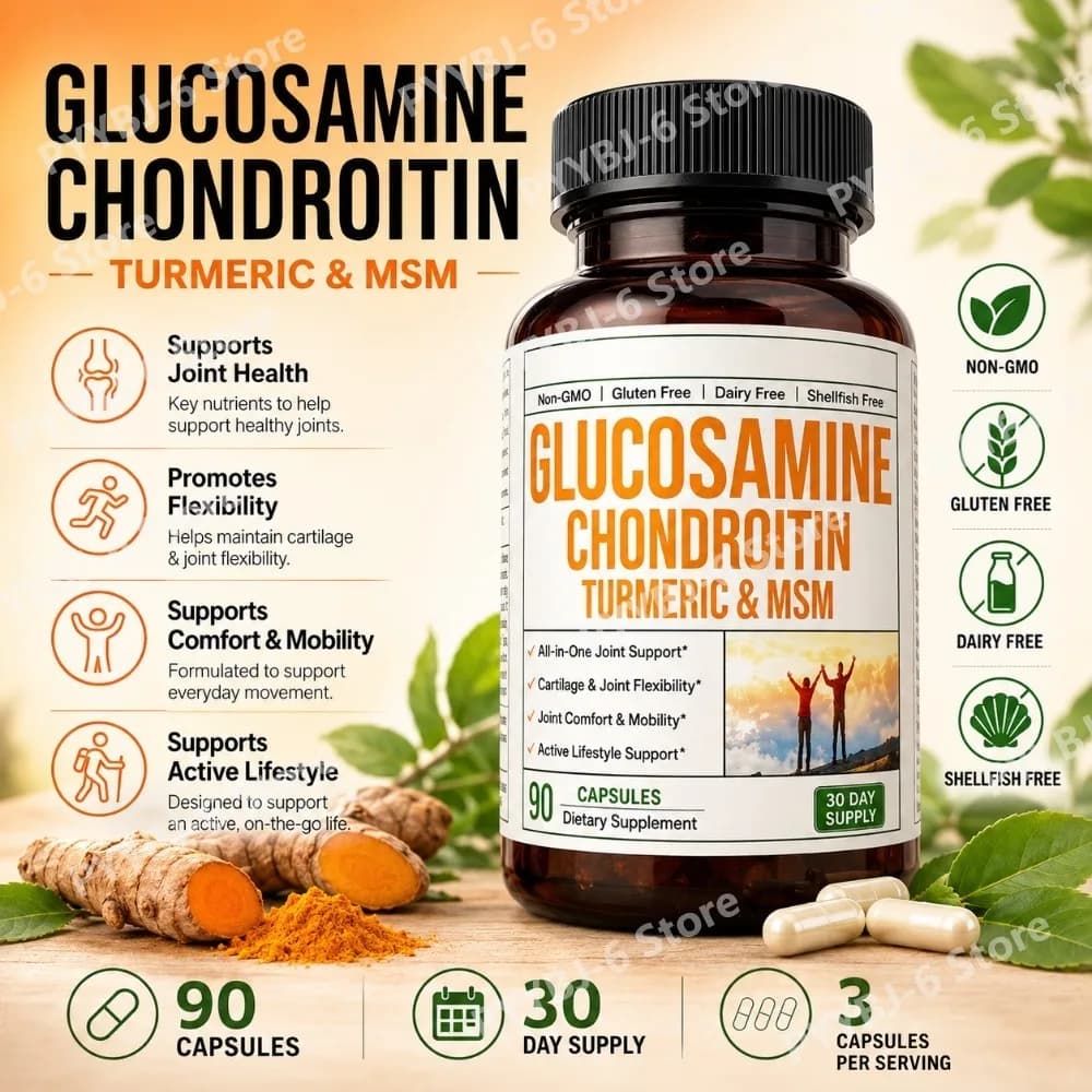 Capsule di glucosamina, condroitina e MSM 1500mg, integratore giornaliero per la mobilità articolare, la flessibilità e il supporto della cartilagine, 90 capsule per adulti