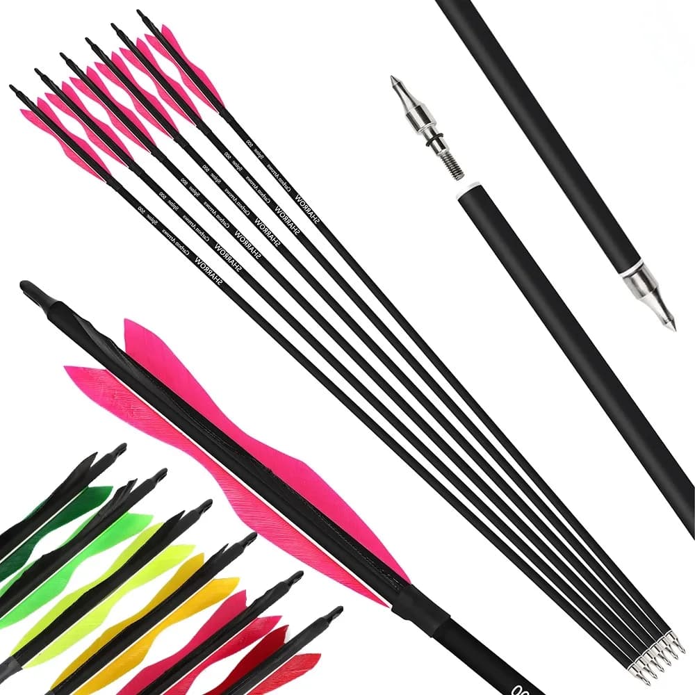 6/12 pz 31.5 "Freccia In Carbonio SP500 OD 7.8mm 5 pollici Piuma Tradizionale Arco Longbow Tiro Con Arco Ricurvo Caccia Tiro Bersaglio Frecce