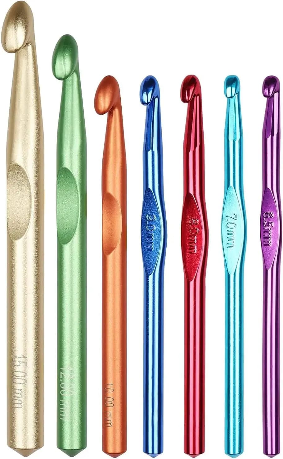 Large Aluminum Crochet Hooks Set - Smooth Glide for Thick Bulky Yarn with Ergonomic Handles, 6.5-15mm Sizes for Blankets and