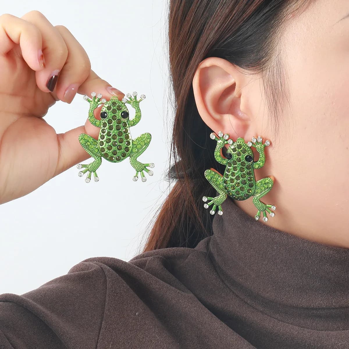 Orecchini a bottone con animali rana con strass in metallo moda ZAA Orecchini semplici ed eleganti da donna nuovi Accessori per gioielli quotidiani