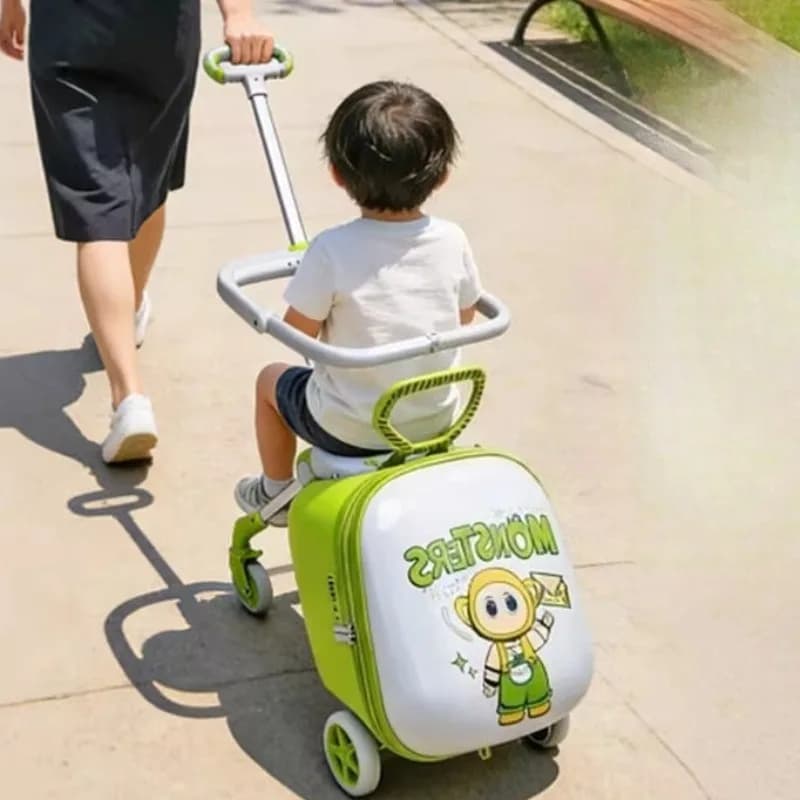 Valigia da Viaggio per Bambini da 20 Pollici, Cavalcabile, Trolley Pieghevole, Valigia per Bambini con Funzione di Camminata Assistita