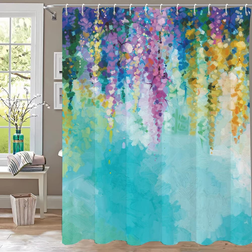 Tende da doccia con foglie di piante floreali ad acquerello, in tessuto di poliestere impermeabile, accessori decorativi per il bagno di casa, tenda per vasca da bagno