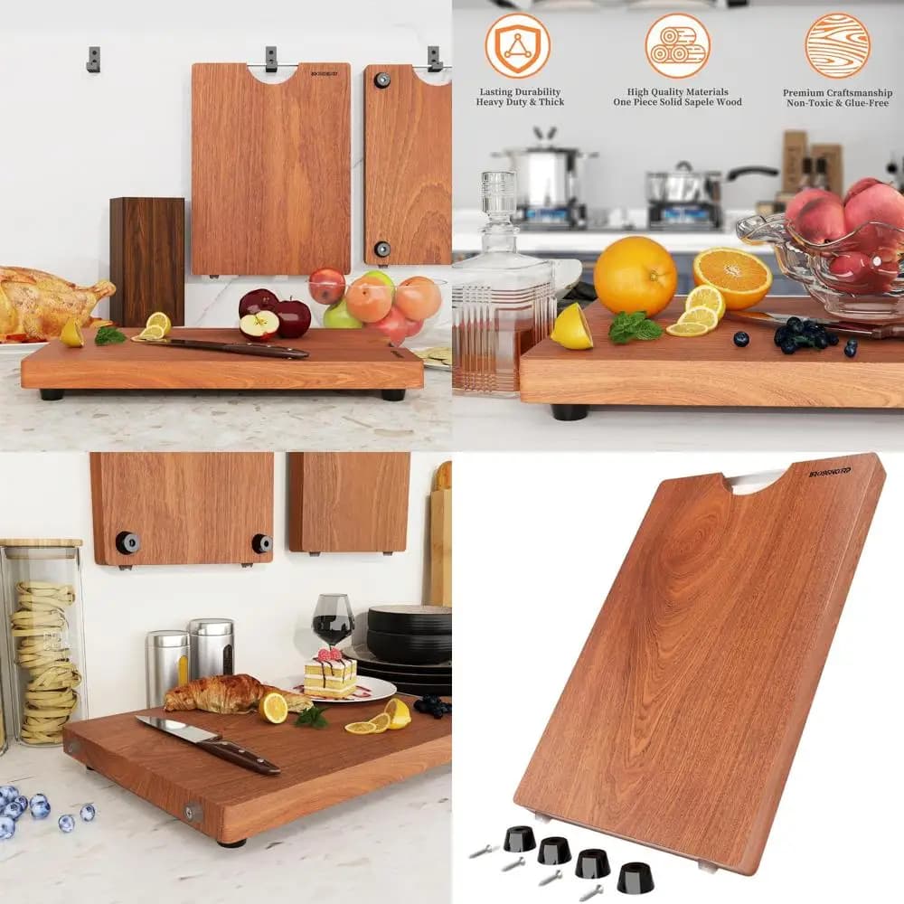 Grande tagliere in legno di Sapele spesso 17,71 x 11,81 pollici, non tossico, resistente, con piedini in gomma.