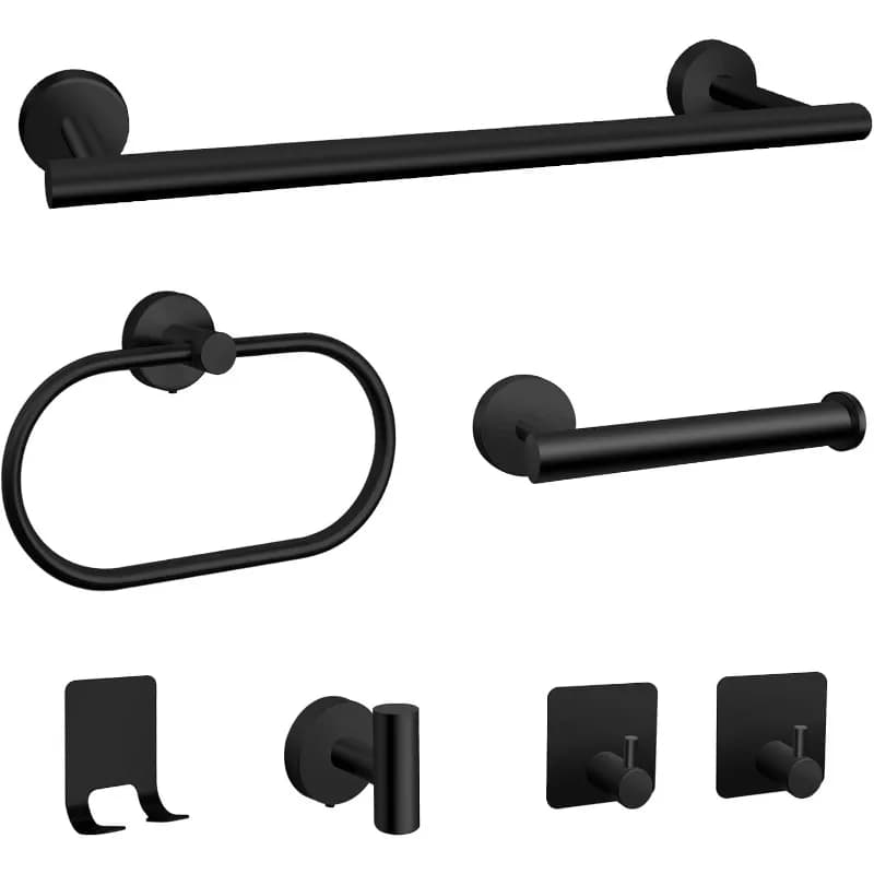 Set di accessori per il bagno in acciaio inossidabile nero e nichel spazzolato da 7 pezzi - Portasciugamani a parete resistente in acciaio inossidabile 304 (16 pollici), porta carta igienica