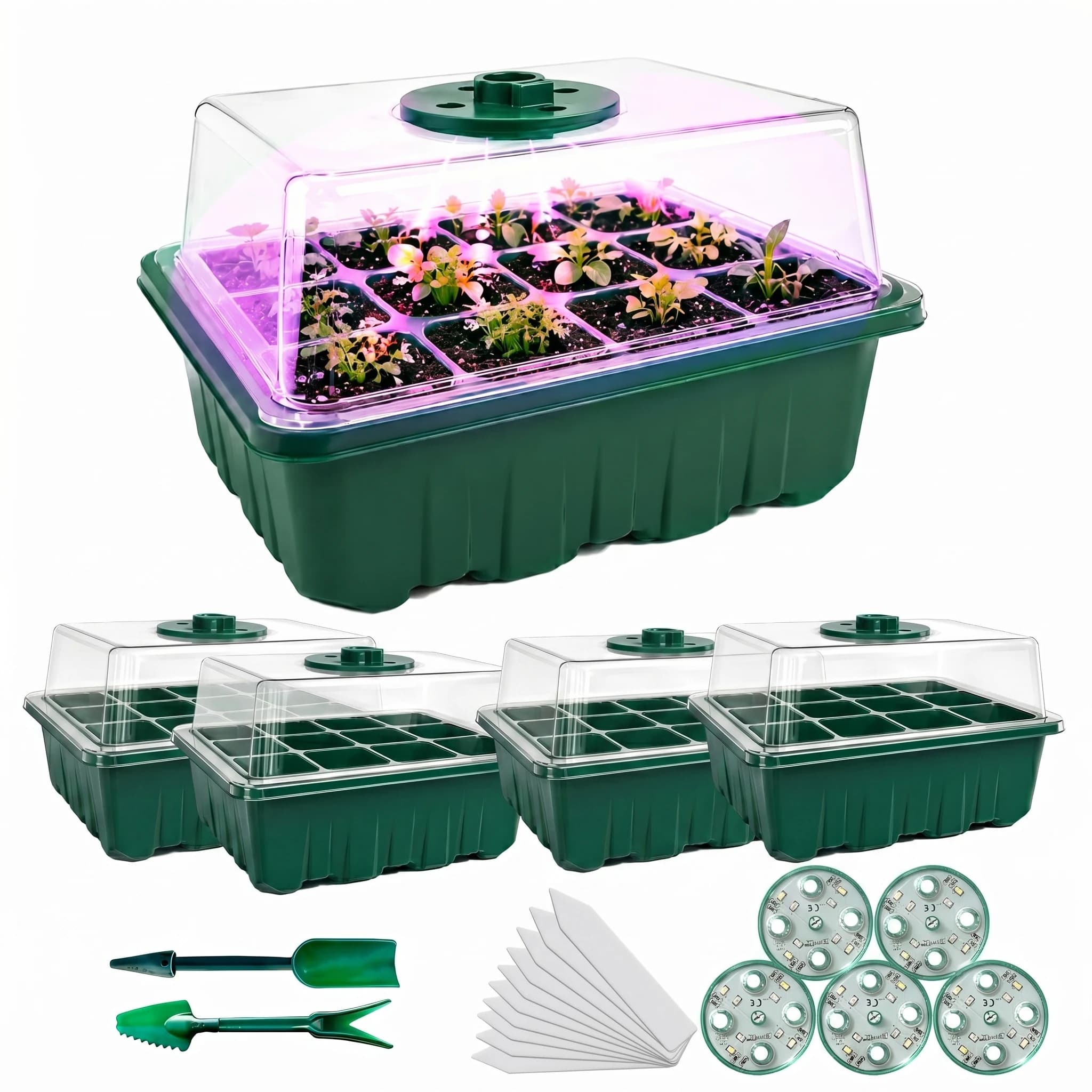 Seed Starter Tray with LED Grow Lights 12 Holes Plant Germination Kit Moisture Adjustable Greenhouse Seedling Starter Box
