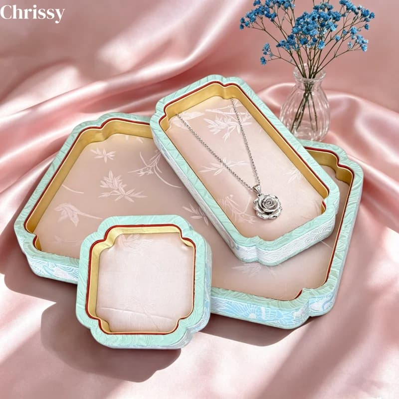 Oriental National Style Song Brocade Jewelry Display, Retro Fabric Tray for Jade Bangle & Necklace, Home Shop Prop