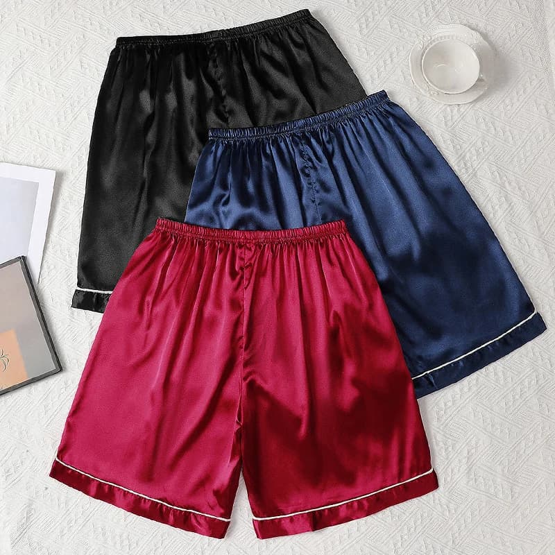 3 Pack Men's Satin Silk-like Sleep Shorts Soft Comfortable Sleepwear for Men Summer Lounge Home Wear Casual Shorts