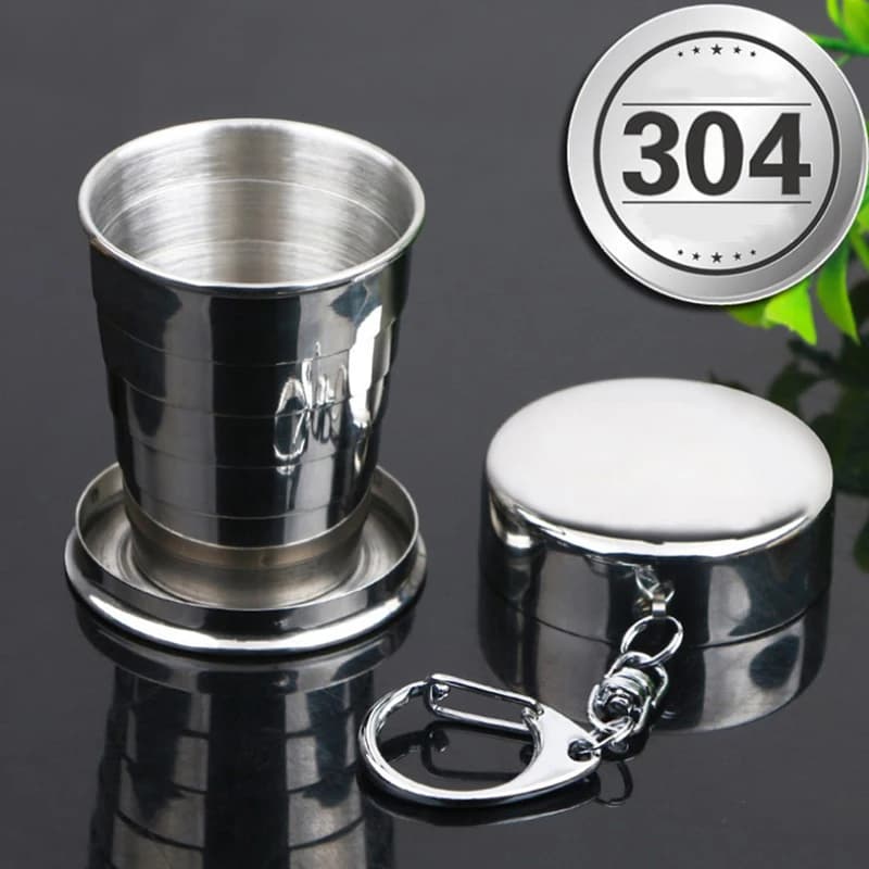 Stainless Steel Folding Cup With Keychain Portable Retractable Telescopic Cups