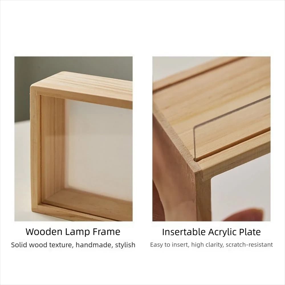 Cornice decorativa per scatola per ombra in legno, fatta a mano, in legno leggero morbido, luce notturna fai da te, pannelli acrilici, scatola di legno trasparente non finita