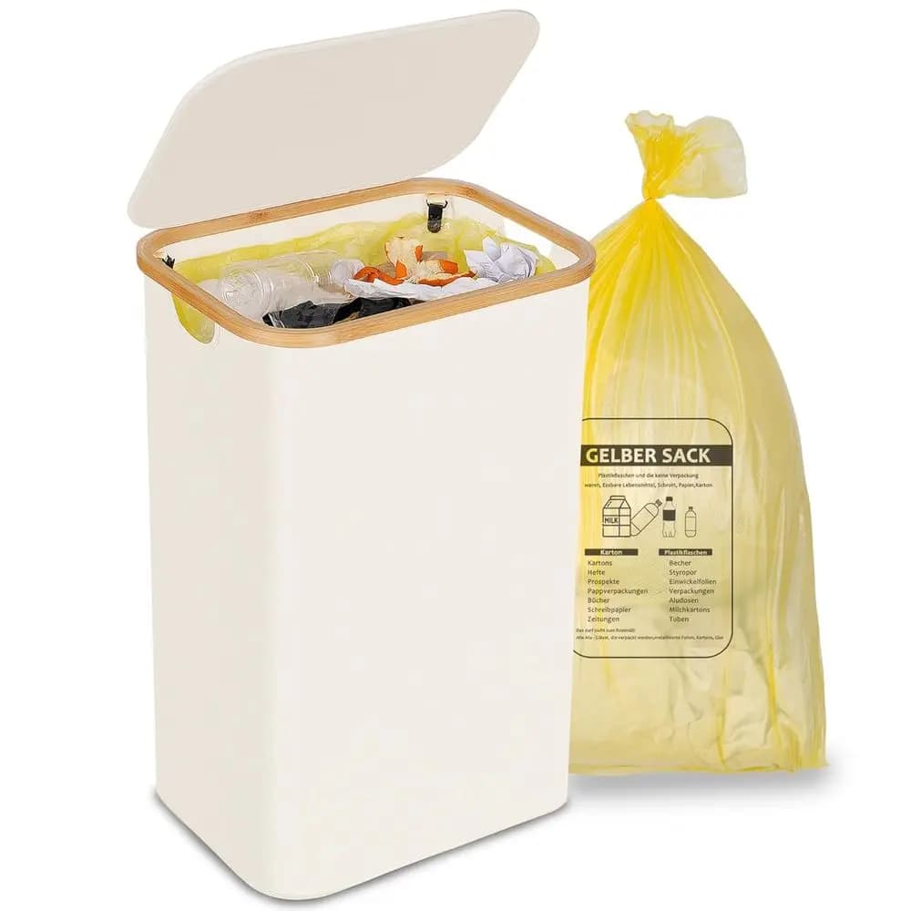 Recycle Bin Holder 100L, 26 Gallon Trash Can with Lid, Garbage Bag Holder or Yellow Bags, Easy Removal, Inner Bag Not Included -