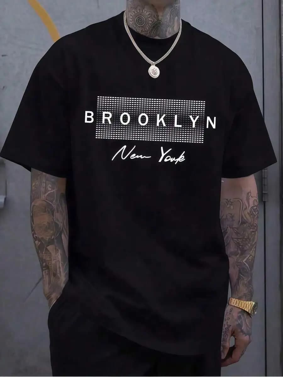 T-Shirt Nera a Girocollo per Uomo, Tessuto Leggero 180gsm, Stile Casual Unisex, per Primavera Estate Autunno, Perfetta per le Vacanze