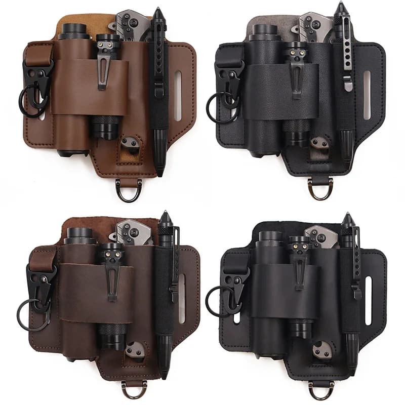 Borsa Tattica Multifunzione in Pelle per Attrezzi, Portautensili Portatile, Fondina Portachiavi, Tasca in Pelle da Cintura per Campeggio e Caccia all'Aperto