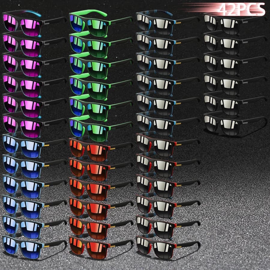 42PCS Fashion Vintage Square Sunglasses Men Women Fishing Driving Man Luxury Brand Designer Sun Glasses Retro Eyewear