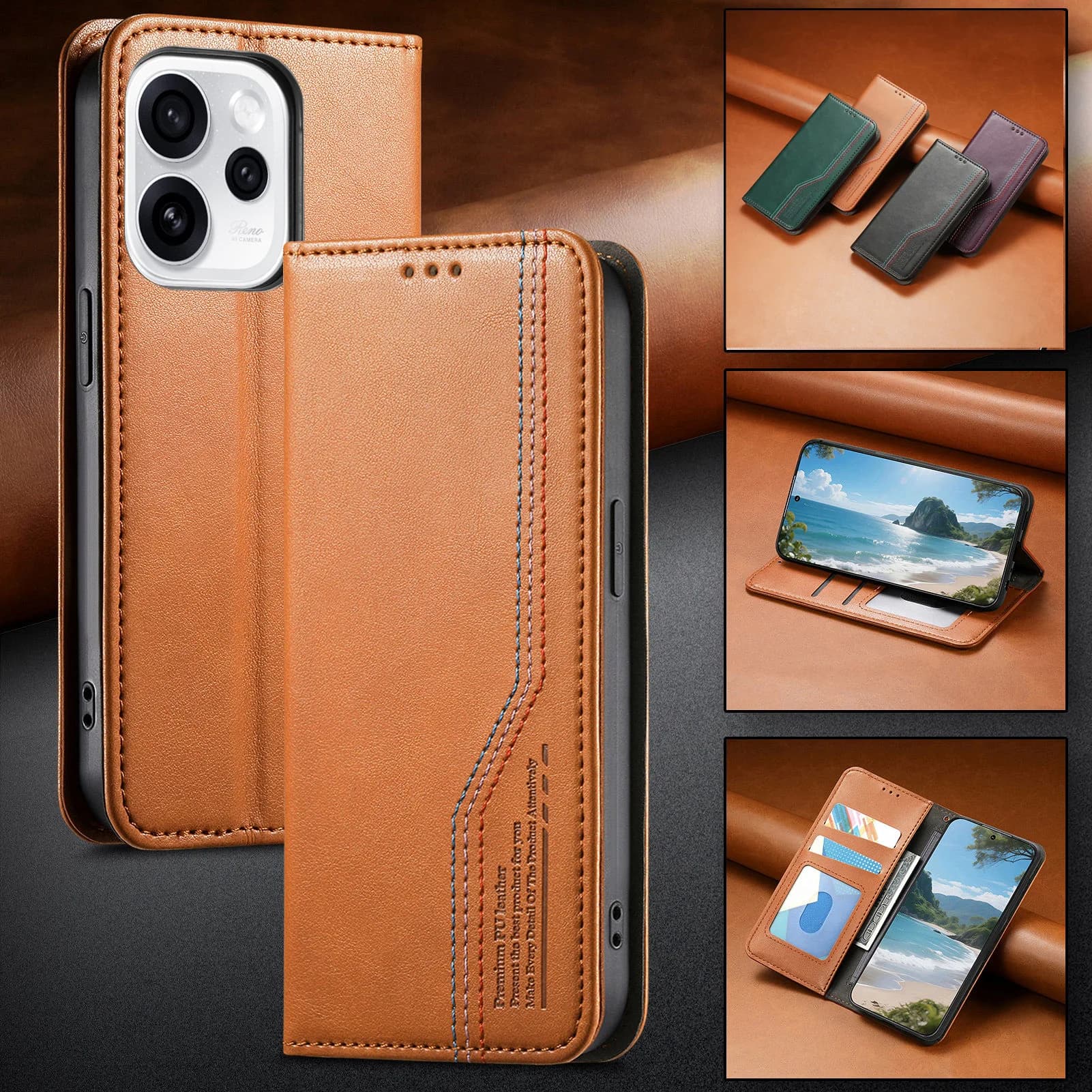 Wallet Leather Flip Case for OPPO A40 A79 A54S A77 A56S A77S A57S A57E A80 4G 5G Card Holder, Magnetic Closure, Kickstand