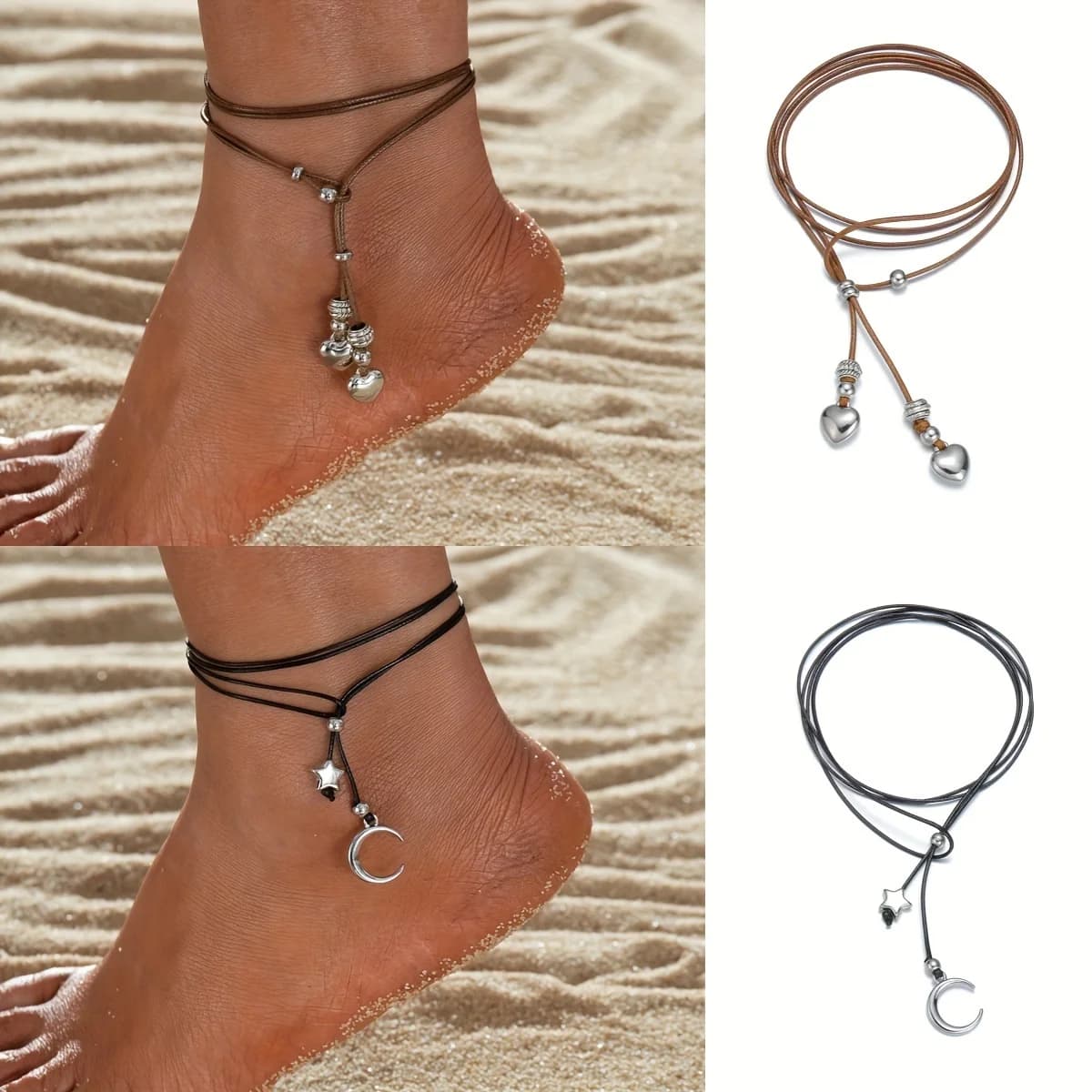 Drawable woman's feet roped with tassel alloy pendant in bohemian style fishing heart